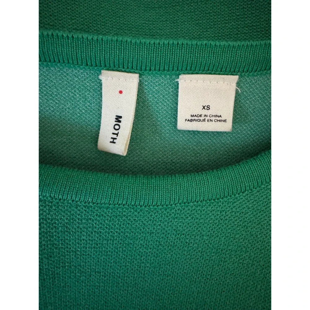 Moth Anthropologie Green Floral 3D Embroidery Knit Sweater XS 3/4‎ Sleeve